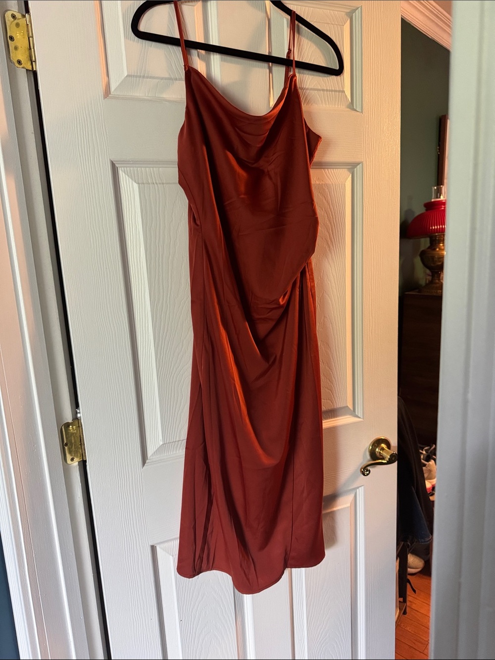 Lulu's Rust Cowl Midi Slip Dress
